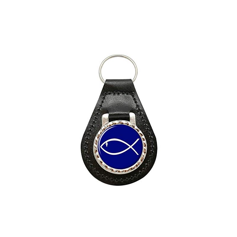 Jesus Fish Ichthys Leather Key Fob
