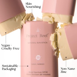 Project Reef SPF 50 Mineral Sunscreen Stick – Compact SPF Stick, Hawaii Reef Act 104 Compliant, Vegan, Ocean-Friendly, Water-Resistant, 0.5 oz