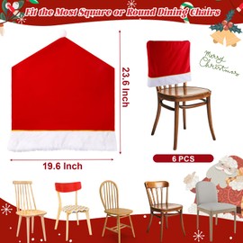23.6 x 19.6 Inch Red Christmas Chair Covers Set of 6 Velvet Santa Hat Chair Covers Christmas Dining Chair Covers Santa Hat Seat Covers for Xmas Party Decoration Chairs Back Cover for Home Dining Room