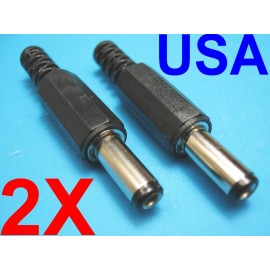 Unbranded/Generic Two 5.5mm x 2.5mm/2.1mm Coaxial DC Power Plug Solder Terminals 14mm Barrel CCTV - 2x 5.5mm x 2.5mm Plug