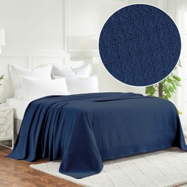 Superior Waffle Weave Cotton Blanket, for Picnic, Beach, Traveling or Camping, Comfy Blanket, Bedroom Decor, Essentials, Cover for Bed, Couch, Lounging, Honeycomb Knit, King, Navy Blue