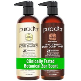 PURA D'OR Shampoo y Acondicionador Anti-Cabello de Grado Profesional Activos Concentrados 2X, Ingredientes Naturales Sin Sulfatos, Probados Clínicamen