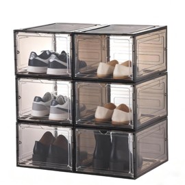 KUILONG 6-Pack Stackable Shoe Boxes with Magnetic Closure, Transparent Gray Shoe Organizer and Storage Container for Sneaker Display(Gray, XL-6PCS)