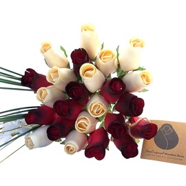 The Original Wooden Rose The Original Wooden Rose, Red with Black Tips and White Wooden Rose Bouquet (2 Dozen)
