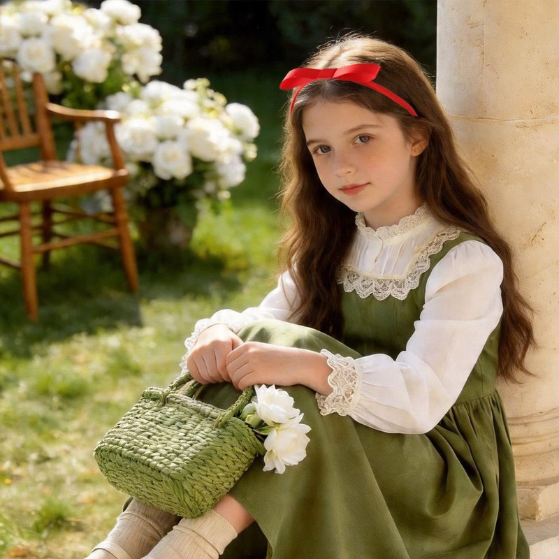 1 Red Ribbon Headband And 4 Bow Clips, Sweet Shape,