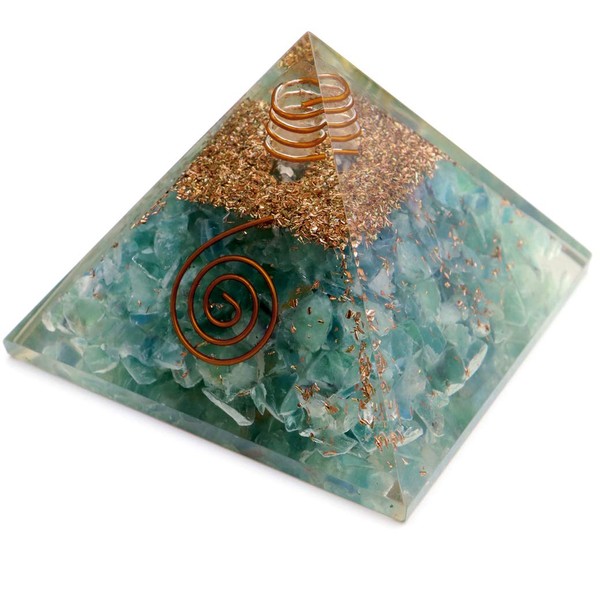 Gold Stone Orgonite Pyramid Spiritual Goods with Natural Stone, Crystal Single Crystal, Width Approx. 2.6 - 2.8 inches (65 - 70 mm), Fluorite