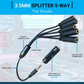 DIYTECH - Premium 5 Way Splitter, 3.5mm Splitter, Headphone Splitter, Audio Splitter, Aux Splitter, Headphone Jack Splitter, Audio Splitter for Headphones, 5 Way Headphone Splitter