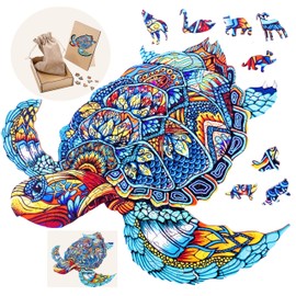 Engelhart - 602090 - Wooden Puzzle Animals: Turtle A4 (21 x 29.7 cm) - Framed - Decorative Adult Puzzle Made of Poplar Wood - Includes Stand - 190 Pieces - From 10 Years