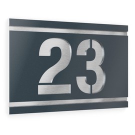 Graviers Design House Number Sign with Engraving, Made of V2A Stainless Steel, 160 x 110 mm, Anthracite RAL 7016, Weatherproof, Rustproof, Individually Adjustable according to Your Own Number, Made in