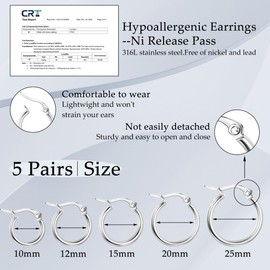 Kakonia 5-10 Pairs Silver Gold Hoop Earrings Set for Women Men Hypoallergenic Surgiacl Stainless Steel Small Huggie Earring Stacks Pack Jewelry for Multiple Piercing Waterproof