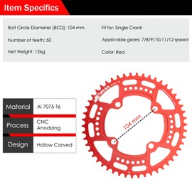 BESNIN 104 BCD Chainring Round 30/32/34/36/38/40/42/44/46/48/50/52 Teeth Bicycle Chainring Narrow Wide for 7/8/9/10/11/12-Speed MTB, BMX, Mountain Bike, Road Bike