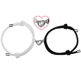 Oeyliz Couples Bracelets 2PCS Women Men Matching Bracelets Couples Matching Heart Shaped Adjustable Bracelet Valentines Day Gifts Relationship Bracelets Boyfriend Girlfriend Best Friend (White+Black)