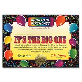 Beistle It's The Big One Certificate, 5" x 7" (CG027)