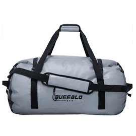 Buffalo Gear - Bolsa de lona impermeable de 40 L, 60 L, 80 L, bolsa seca enrollable, resistente al agua, bolsa de viaje para kayak, rafting, barco, pesca, camping, Gris, 60L, Viajes