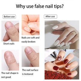 500 Pieces Almond Shaped Nail Tips Transparent Acrylic Long Nails with Case 10 Sizes (Square Natural)