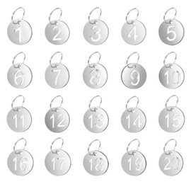 LIKENNY Door Number Tag (20mm/Stainless Steel) Key Number Tag Cloak Double Sided with Key Ring 1-20