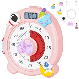 Ainiv 60 Minute Visual Timer for Kids,Countdown Timer for Classroom Office Kitchen,Cute Magnetic Desk Timers for Kids Desk, Office Desk and Meetings with Silent Operation(Pink)