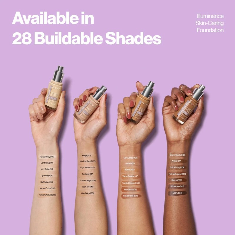 Revlon Illuminance Skin-Caring Liquid Foundation Makeup, Medium Coverage, 509