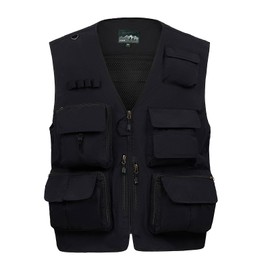 AOTORR Mens Outdoor Safari Cargo Photo Travel Work Fishing Vests for Men Multi-pockets Black M
