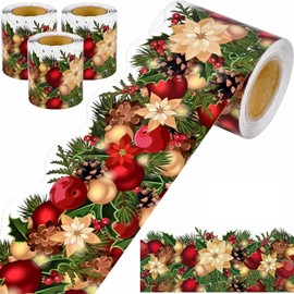 60 Feet Christmas Bulletin Board Borders Xmas Pine Cones Pine Needles Trim Border Bulletin Board Decorations for Holiday New Year School Classroom Chalkboard Party Decor (Shape)