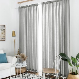 Melodieux Silver Grey Semi Sheer Curtains 108 Inches Long for Living Room Bedroom, Extra Long Linen Look Rustic Light Filtering Shiny Sheer Drapes Curtains Rod Pocket, 52" W x 108" L, 2 Panels