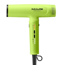 BaBylissPRO Nano Titanium Professional Nano Light Ionic Dual-Voltage Lightweight Hair Dryer in Neon Yellow, Portable Travel Professional Styling Tool with Diffuser, Blow Dryer Set for All Hair Types