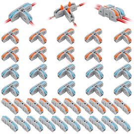 Linkstyle 40PCS 3 Way T Tap Wire Connectors, Quick Lever Electrical Wire Connectors, 1 Conductor Compact Splice Splitter for 24-12 AWG, DIY Automotive & Household Wiring