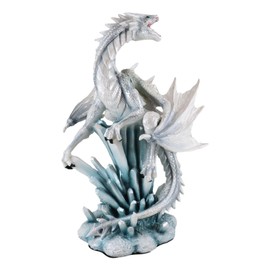 Ebros Gift White Arctic Snow Winter Dragon On Giant Crystal Ice Mountain Glacier Rocks Statue Winterland Dungeons and Dragons Fantasy Decorative Figurine