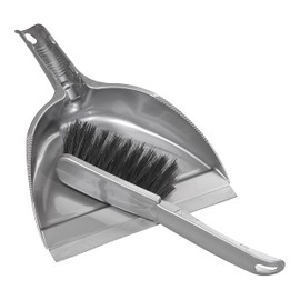 Elliott Dustpan and Brush Set, Durable Plastic Pan with Rubber Lip for easy pick up, Soft Nylon Fibres Ideal for Indoor Cleaning including Carpets, BPA Free in a Silver Colour