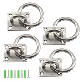 Zerniple M6 Pad Eye Plate 304 Stainless Steel U Hooks Ring Hooks Ceiling Hook Screw in hook Eyes Hanger (4 Pieces with stainless steel screws)