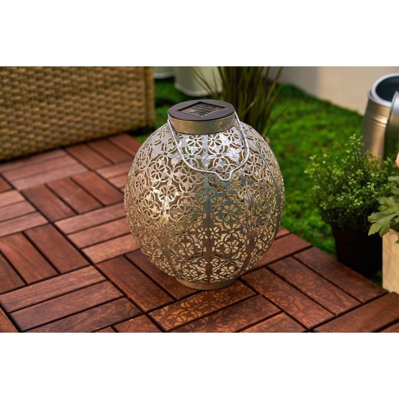 Pauleen 48069 Sunshine Aura Solar Lantern in Moroccan Silver for