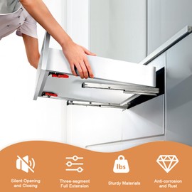 Probrico 1 Pair 18 Inch Undermount Drawer Slides, Concealed Drawer Runners Bottom Mount Full Extension Soft Close Drawer Rails with Rear Mounting Brackets Locking Devices