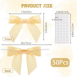 50pcs Gold Twist Tie Bows, 3.5" Satin Ribbon Pre Tied Small Gold Bows for Gifts Wrapping Treat Bags Candy Card, Gold Twist Ties for Crafts Wedding Bridal Baby Shower Birthday Christmas Decorations