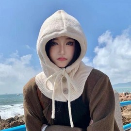 Women's Balaclava Hooded Hat & Scarf - Winter Neck Warmer (One Size) lf3243 Zipper Cap 145G-Black 4ea