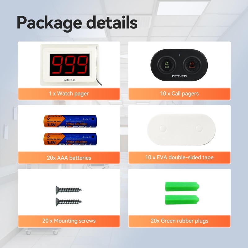 Retekess T114 Caregiver Pager, Emergency Button for Elderly, Low Battery