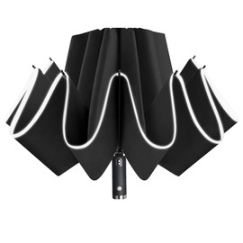Lejorain Folding Reverse LED Umbrella - Upside Down Reflective Umbrellas Compact Inverted Travel Windproof Umbrella Auto Open Close for Rain