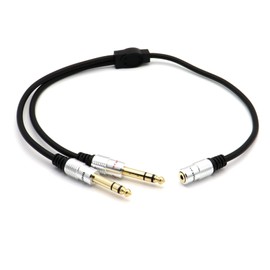 AWADUO Cord Gold-plated Y Splitter Cable, Professional Rubber Line Cable 3.5mm Female to 2x6.35mm TRS Male Cords OD 5.5 for Audio Equipment, Microphone, Mixer(Black/0.5M)