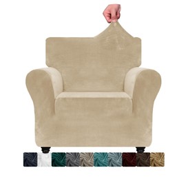 XINEAGE 1 Piece Velvet Chair Slipcovers for Living Room High Stretch Chair Covers with Arms Anti Slip Pets Friendly Couch Sofa Armchair Cover Furniture Protector (1 Seater, Camel)