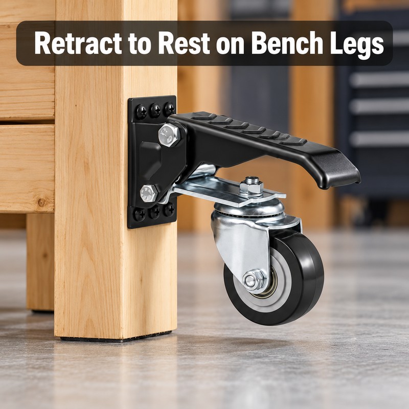 Retractable Workbench Casters, Set of 4 – 660 lb Total