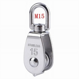 ExcInter Single Pulley M15 Steel Wheel Block Heavy Duty Pulley Roller Loading 304 Stainless Silver