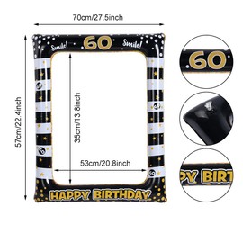 Flintronic 60th Birthday Decoration Photo Props, Black Gold Inflatable Frame for 60th Birthday, Party Photo Booth Props for Party Decoration, Party Decorations
