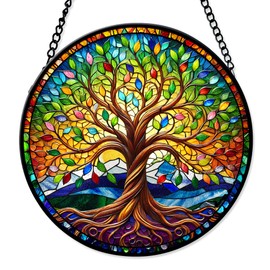 FIVITY 7.8'' Tree of Life Suncatcher Stained Glass Window Hanging Aesthetic Suncatchers Religious Sun Catchers Indoor Wall Home Decor Birthday Christmas Valentine Gifts for Women Mom Coworkers