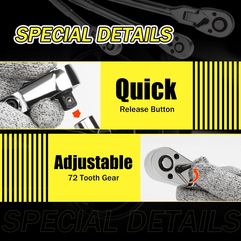 Yalblee 6-Piece Flex Head Ratchet Set, Swivel Head Ratchet Wrench