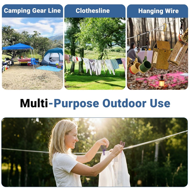 40FT Outdoor Clothesline Wire Rope System, Adjustable Steel Laundry Line