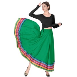 ZYACTU Women Ballroom Dance Skirt Swing High Waist Long Skirts Folkloric Mexican Flamenco Dance Skirt, 019-green, One Size