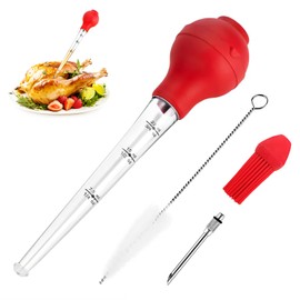 Turkey Baster, Baster Tool for Cooking-Baster Syringe for Home Baking, Turkey Baster and Injector Set with Detachable Silicone Bulb, Meat Marinade Injector Needles for Thanksgiving-Red