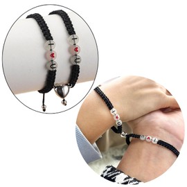 caralin 2 PCS Adjustable Couple Braided Bracelet Heart Shape Charm Matching Bracelet Luminous Letter Bead Bracelets Acrylic