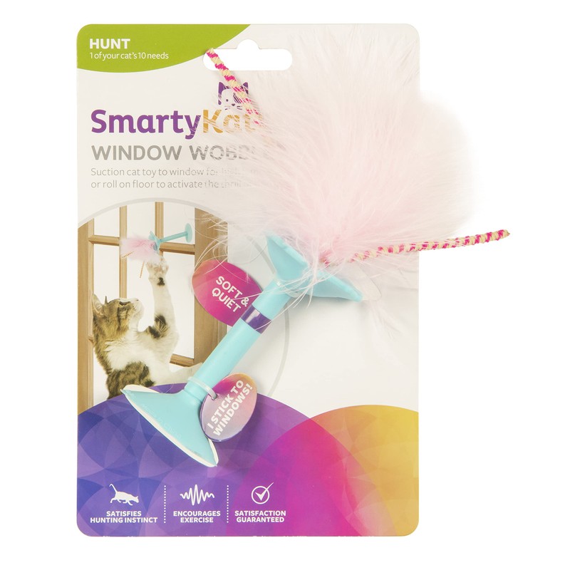 SmartyKat Window Wobbler Suction Cup Feather Cat Toy - Turquoise/Pink,