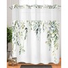 Waterproof Shower Curtain with Snap in Liner,Green Eucalyptus Sage Leaves