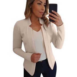 BOFETA Womens Casual Blazer Ruched Long Sleeve Open Front Relax Fit Office Lightweight Cardigan Blazers Beige 2XL